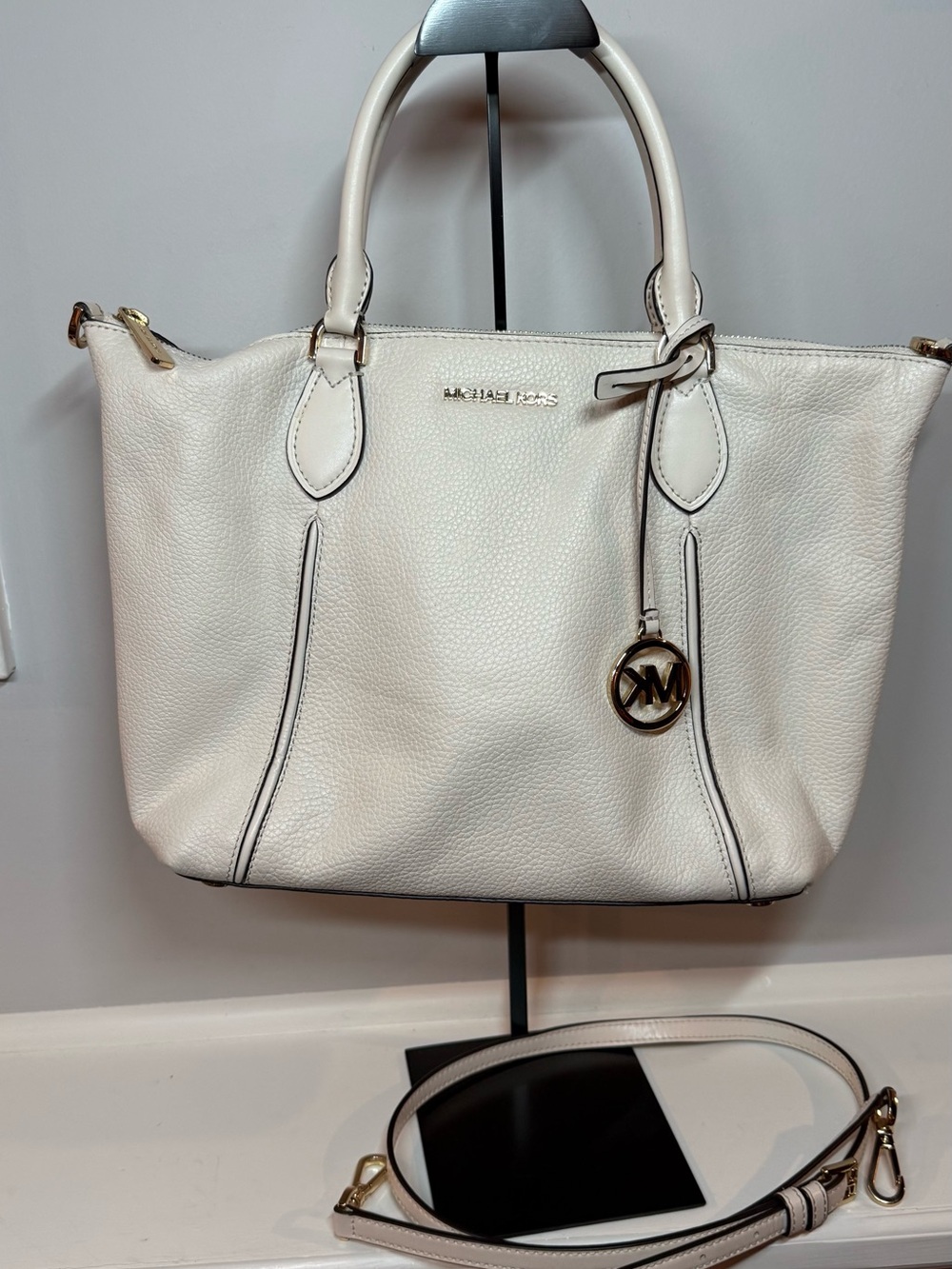 Michael Kors Cream Pebbled Leather Shoulder Tote with Gold Accents